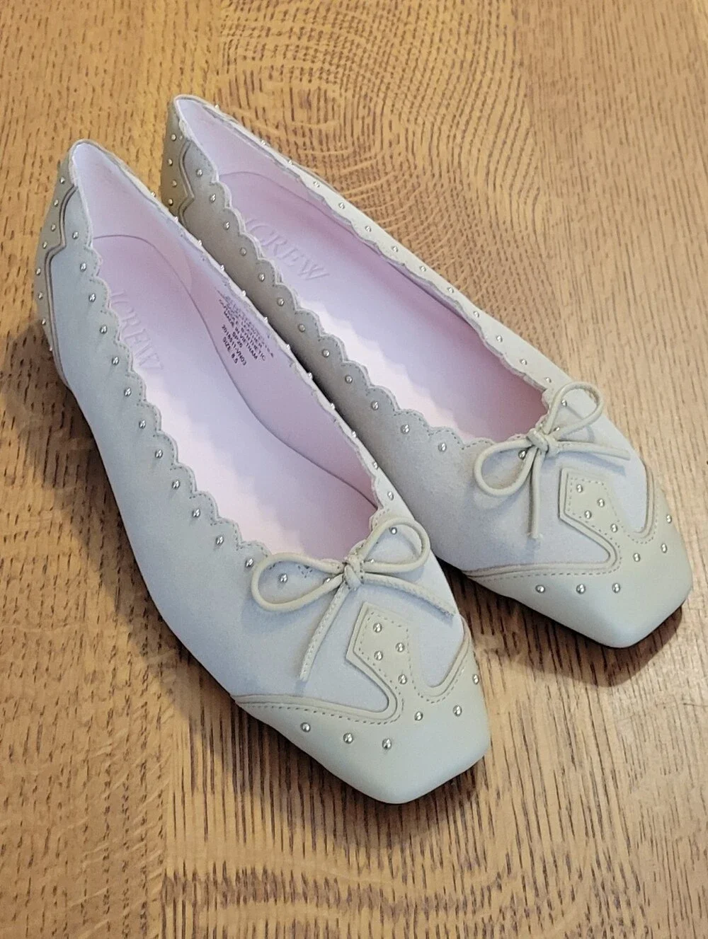 J. Crew Sophie Ballet Flats in Studded Suede & Italian Leather - light tan